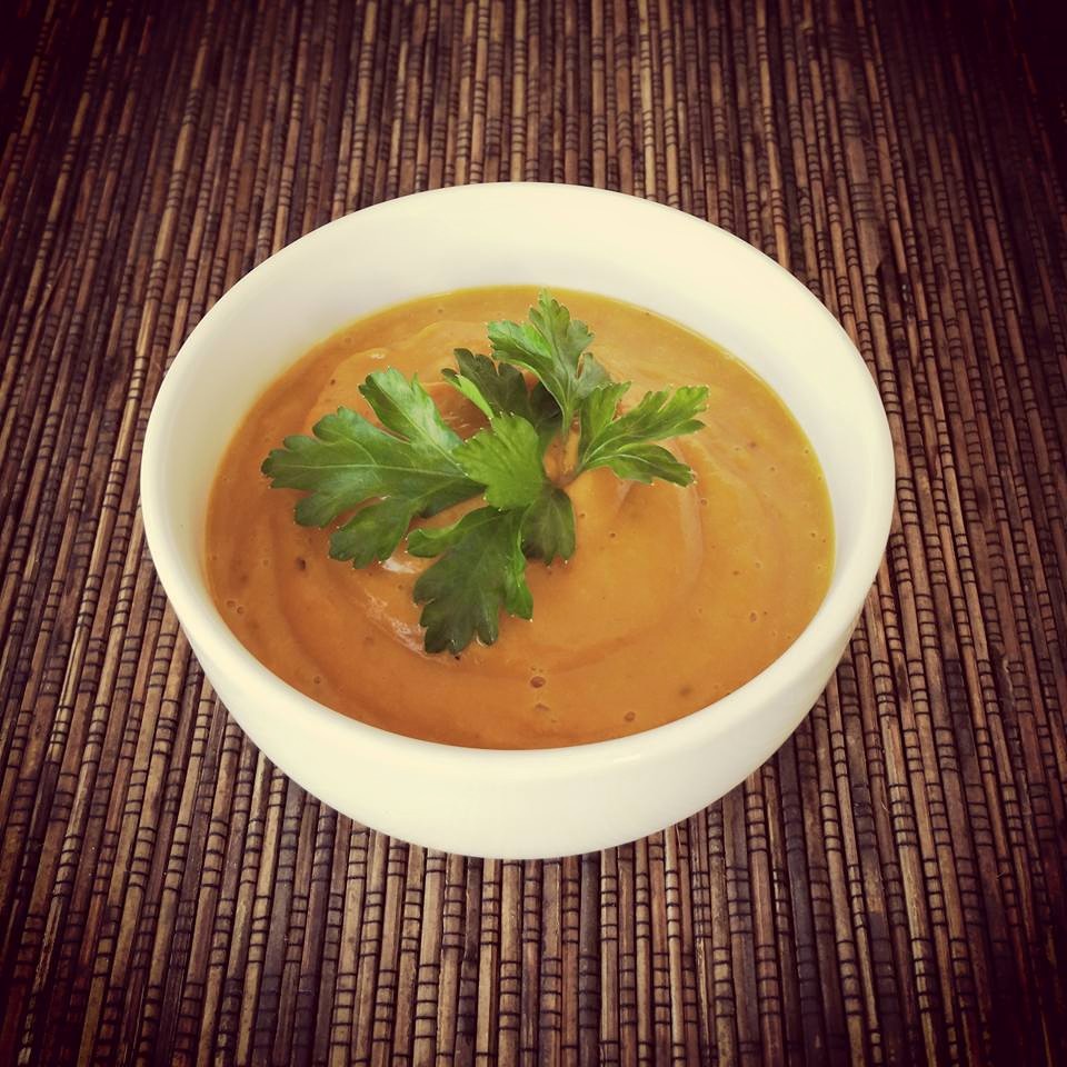 party catering bowl of pumpkin soup